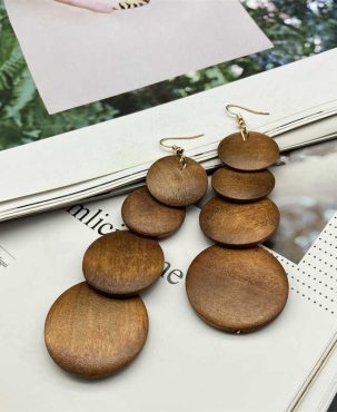 Wood Earrings Round Ethnic Style Retro Dangle Earrings Geometric Earrings