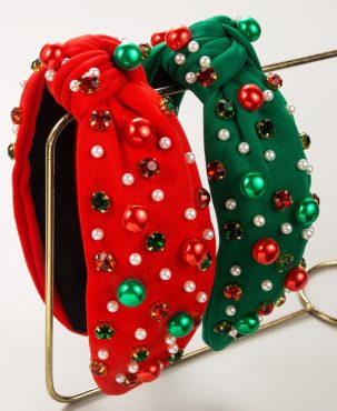 Christmas Pearl Headband Red Green Diamond Women's Simple Fashion Hair Accessories