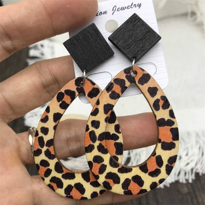 Leopard Zebra Pattern Raindrops Dangle Earrings Wooden Vintage Bohemian Style Earrings - 图片 8