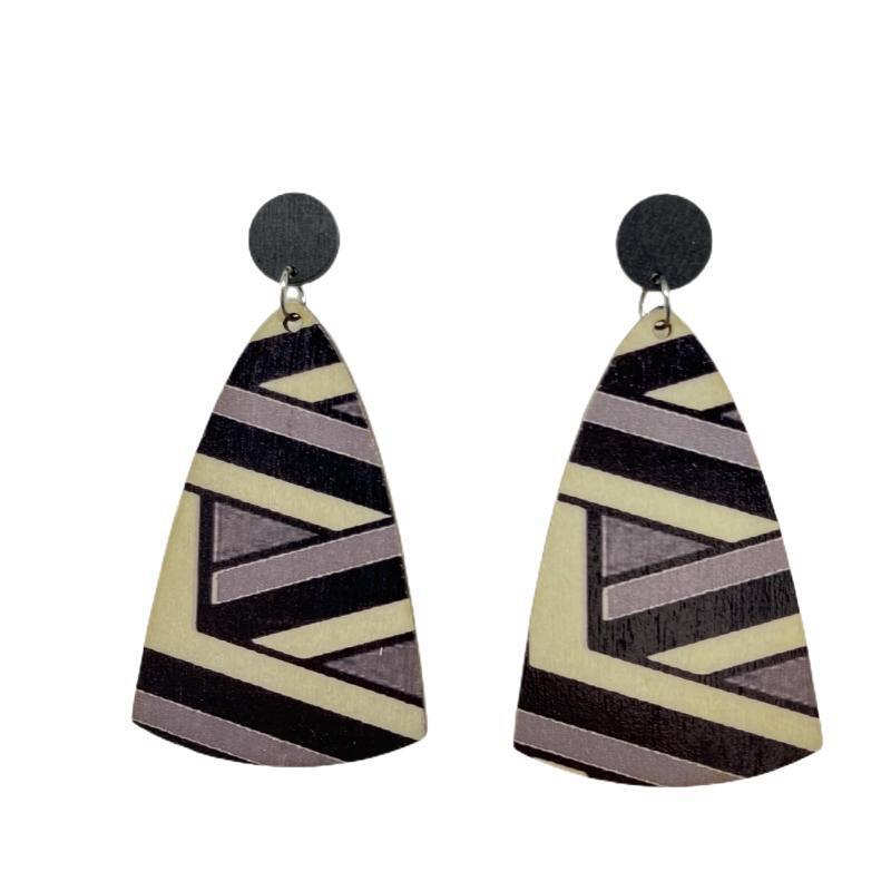 Bohemian Dangle Earrings Exaggerated Paint Colorful Striped Wooden Earrings - 图片 6