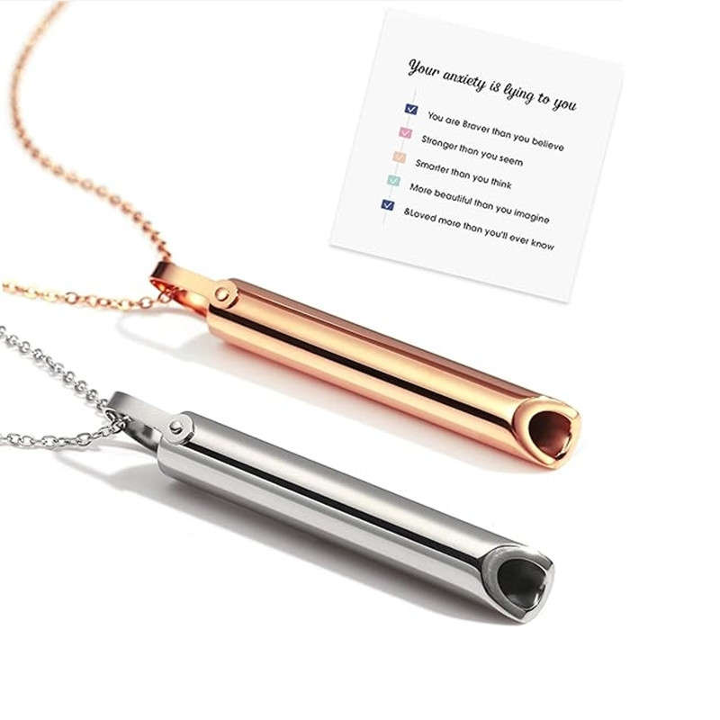 Stainless Steel Whistle Decompression Anxiety Meditation Breathing Titanium Steel Pendant Necklace