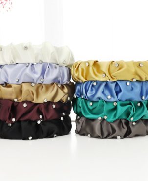Women Hair Accessories Solid Color Pleated Cloth Headband Rhinestone Headwear Hair Bands
