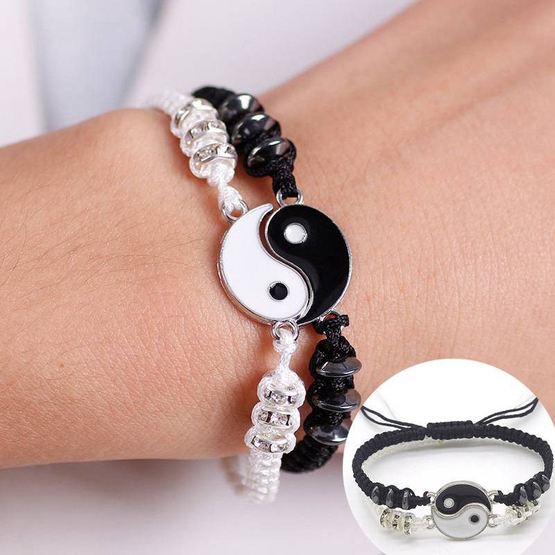 Tai Chi Yin Yang Couple Bracelets Alloy Pendant Adjustable Braid Chain Bracelet Necklace Matching Lover Bracelets Necklaces - 图片 4