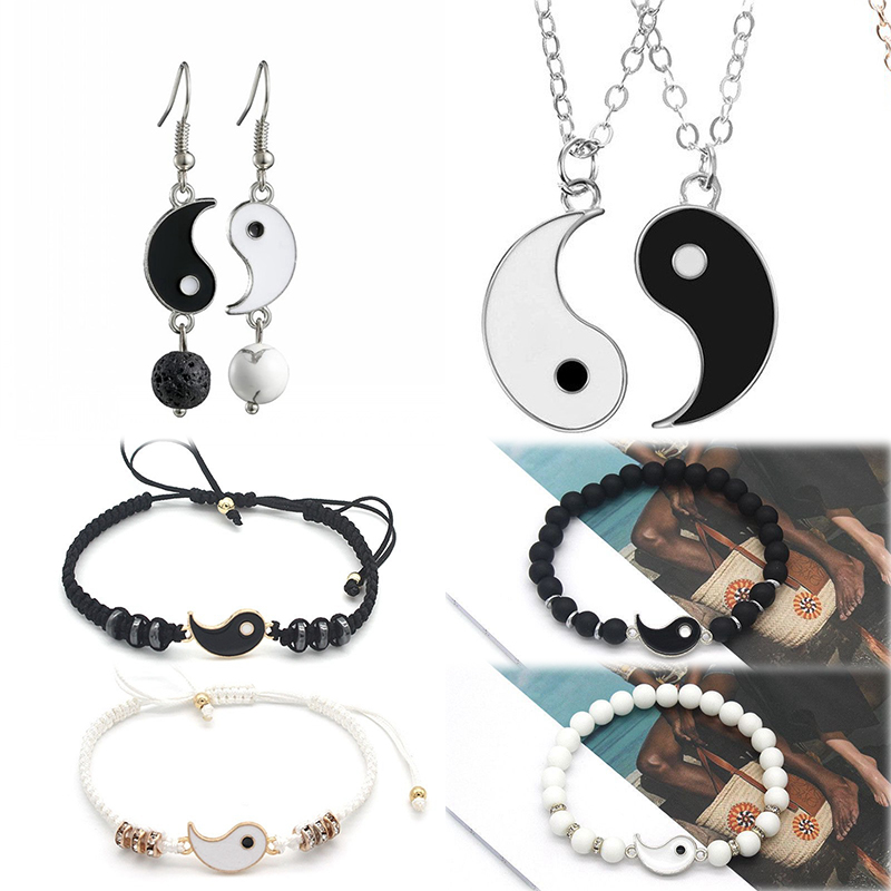 Tai Chi Yin Yang Couple Bracelets Alloy Pendant Adjustable Braid Chain Bracelet Necklace Matching Lover Bracelets Necklaces - 图片 24