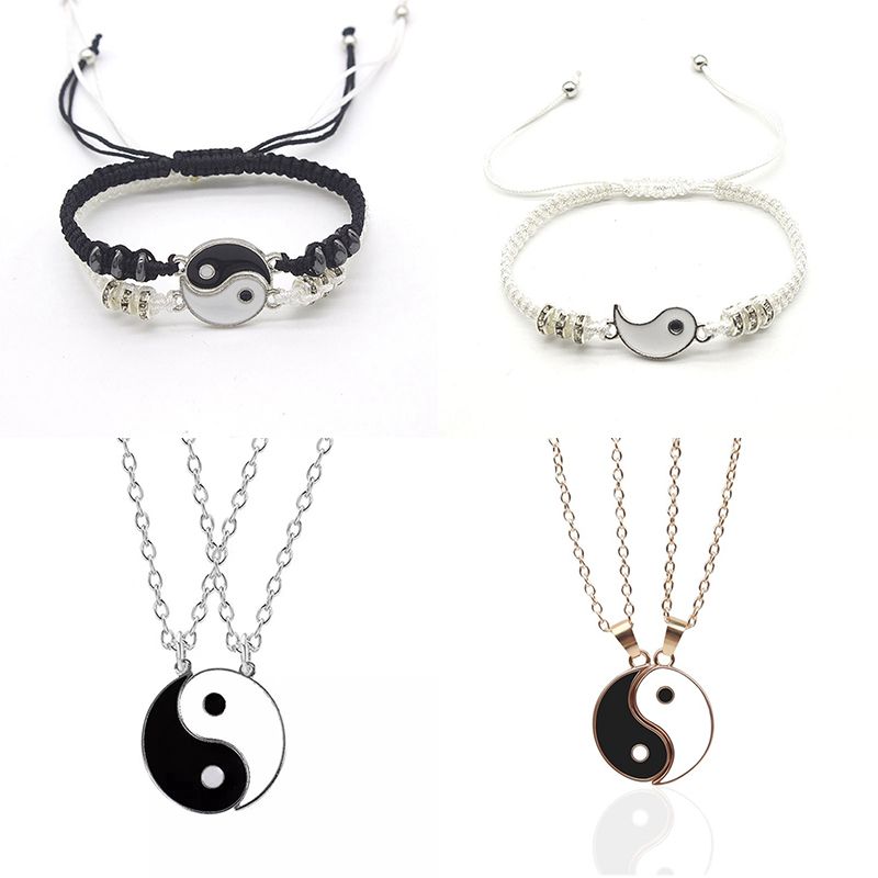 Tai Chi Yin Yang Couple Bracelets Alloy Pendant Adjustable Braid Chain Bracelet Necklace Matching Lover Bracelets Necklaces - 图片 26