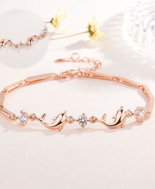 Rose Gold Dolphin 925  Sliver Bangle Womens Jewellery Bracelets Gift UK