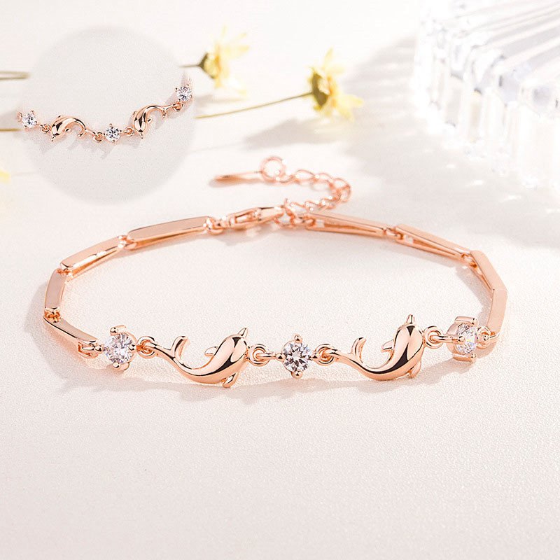 Rose Gold Dolphin 925 Sliver Bangle Womens Jewellery Bracelets Gift UK