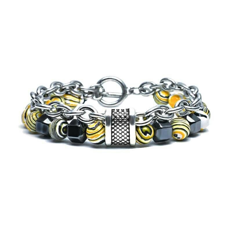 Stress Relief Tigers Eye Obsidians Mens Bracelets 8mm Beads With Chain Jewelry - 图片 5