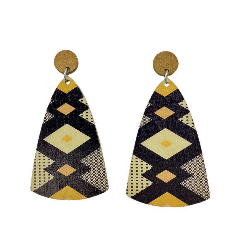 Bohemian Dangle Earrings Exaggerated Paint Colorful Striped Wooden Earrings - 图片 7