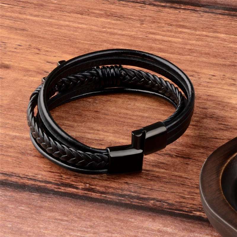 Classic Design Cross Bracelets Men Genuine Leather Stainless Steel Magnet Clasp Charms Hand Bracelet Homme Men's Christmas Gifts - Image 3