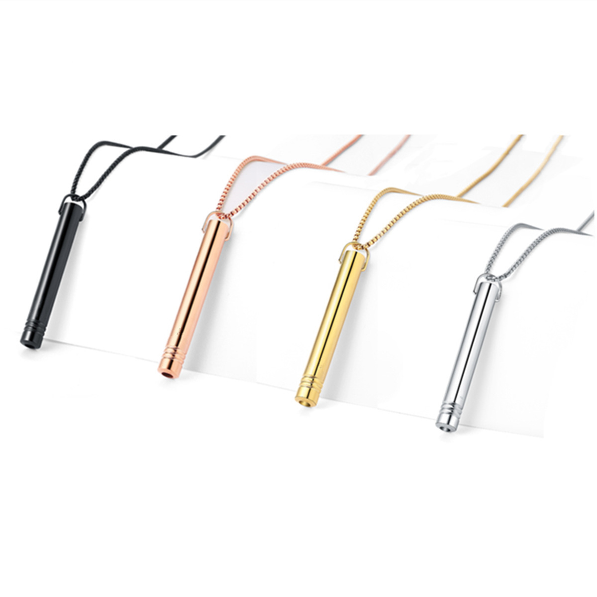 Stainless Steel Whistle Decompression Anxiety Meditation Breathing Titanium Steel Pendant Necklace - 图片 3