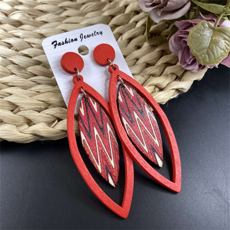 Earrings Bohemian Eardrop Jewelry Wooden Leaves Geometric Vintage Earrings - 图片 10
