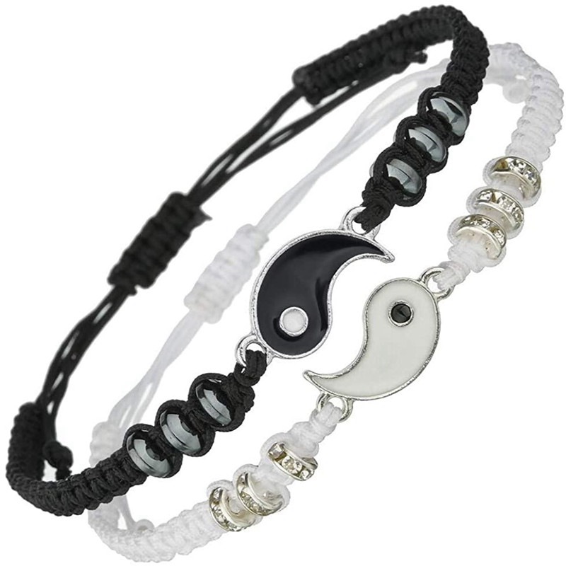 Tai Chi Yin Yang Couple Bracelets Alloy Pendant Adjustable Braid Chain Bracelet Necklace Matching Lover Bracelets Necklaces - 图片 5