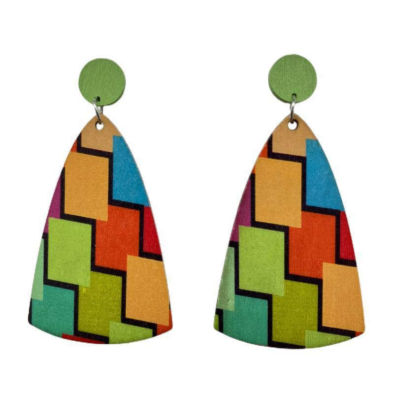 Bohemian Dangle Earrings Exaggerated Paint Colorful Striped Wooden Earrings - 图片 8