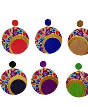 Wooden Printing round Color Large Earrings Ornament Earrings Bohemian Earrings
