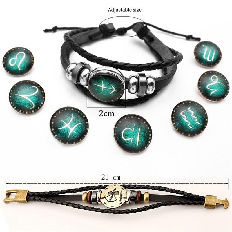 2pcs/set 12 Constellation Bracelets Luminous Charm Leather Bracelet Zodiac Horoscope Braided Bangle Men Women Jewelry Wrist Gift - 图片 7
