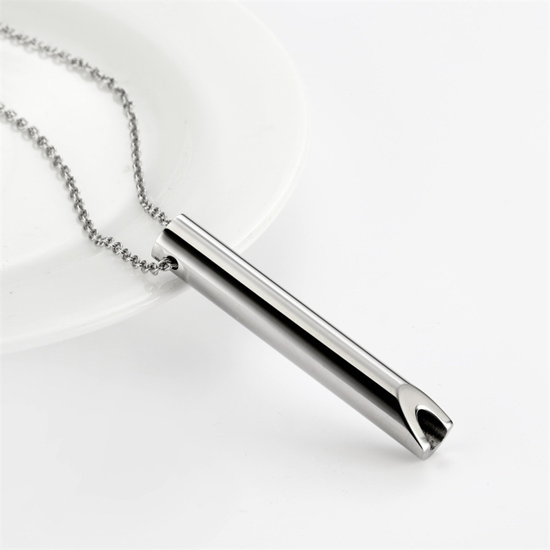 Stainless Steel Whistle Decompression Anxiety Meditation Breathing Titanium Steel Pendant Necklace - 图片 15