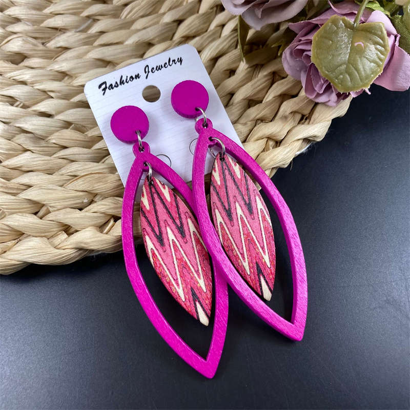 Earrings Bohemian Eardrop Jewelry Wooden Leaves Geometric Vintage Earrings - 图片 6