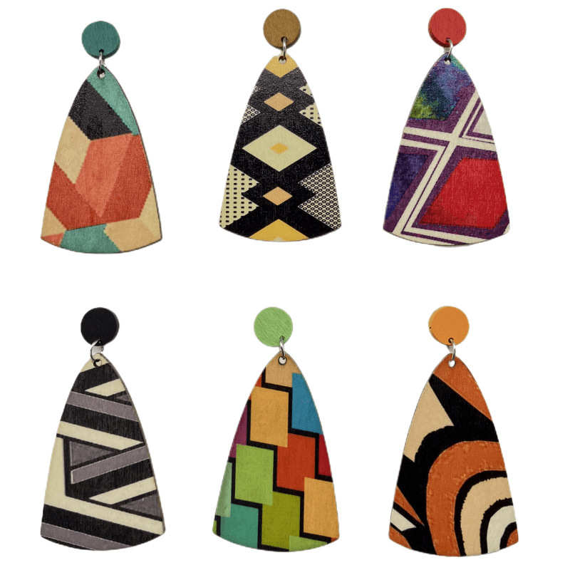 Bohemian Dangle Earrings Exaggerated Paint Colorful Striped Wooden Earrings