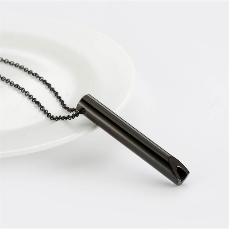Stainless Steel Whistle Decompression Anxiety Meditation Breathing Titanium Steel Pendant Necklace - 图片 16