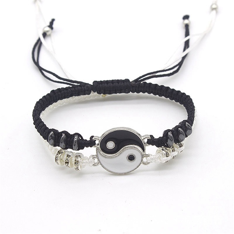 Tai Chi Yin Yang Couple Bracelets Alloy Pendant Adjustable Braid Chain Bracelet Necklace Matching Lover Bracelets Necklaces - 图片 8