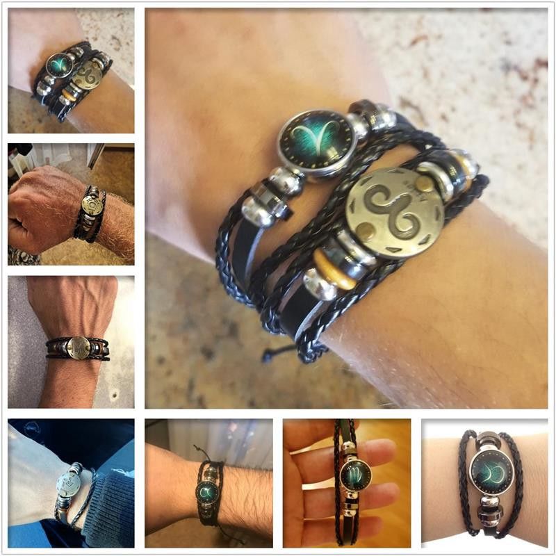 2pcs/set 12 Constellation Bracelets Luminous Charm Leather Bracelet Zodiac Horoscope Braided Bangle Men Women Jewelry Wrist Gift - 图片 9