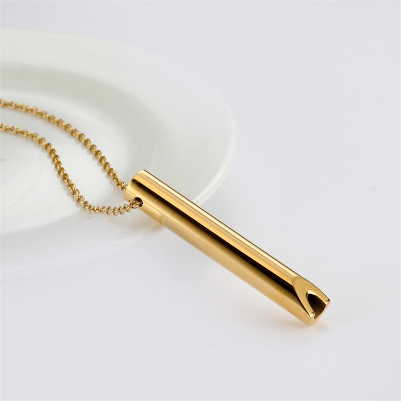 Stainless Steel Whistle Decompression Anxiety Meditation Breathing Titanium Steel Pendant Necklace - 图片 17