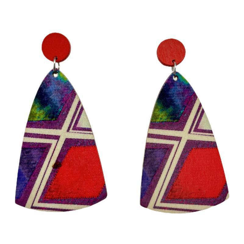 Bohemian Dangle Earrings Exaggerated Paint Colorful Striped Wooden Earrings - 图片 9