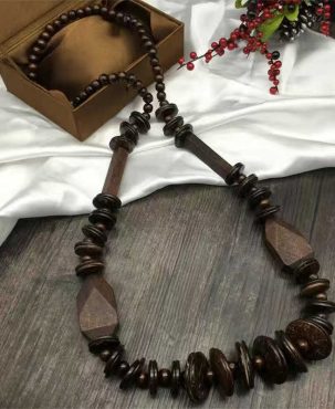 Retro Wood Anti-Allergy Pullover Necklace Long Necklace Bohemian Beach Necklace