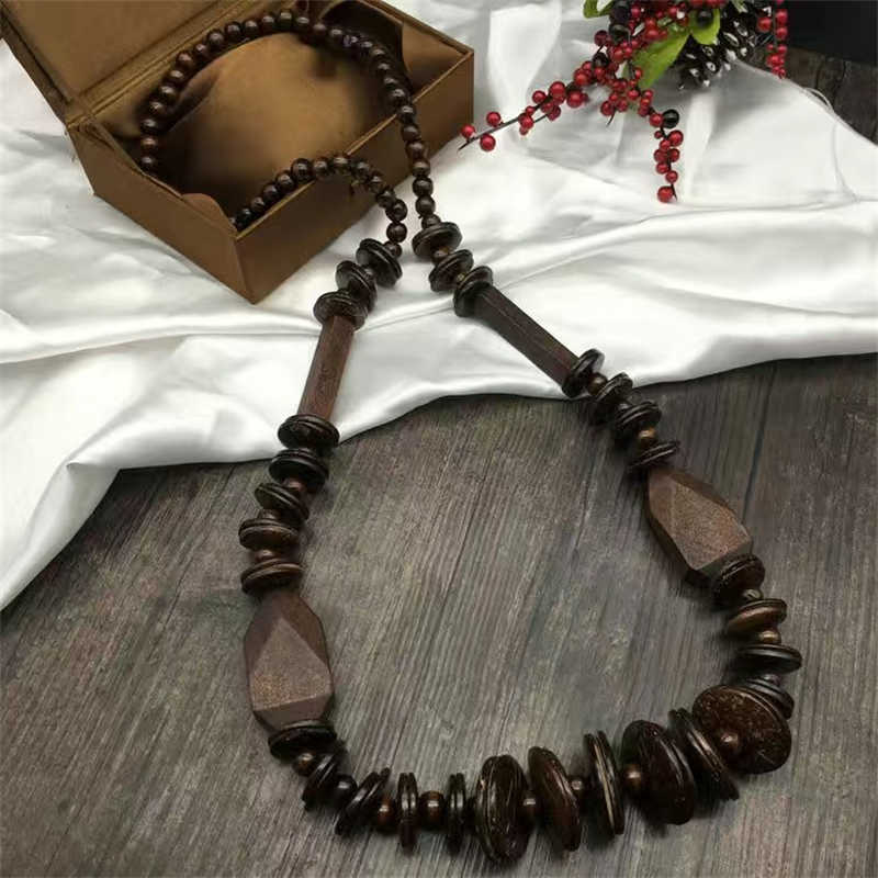 Retro Wood Anti-Allergy Pullover Necklace Long Necklace Bohemian Beach Necklace