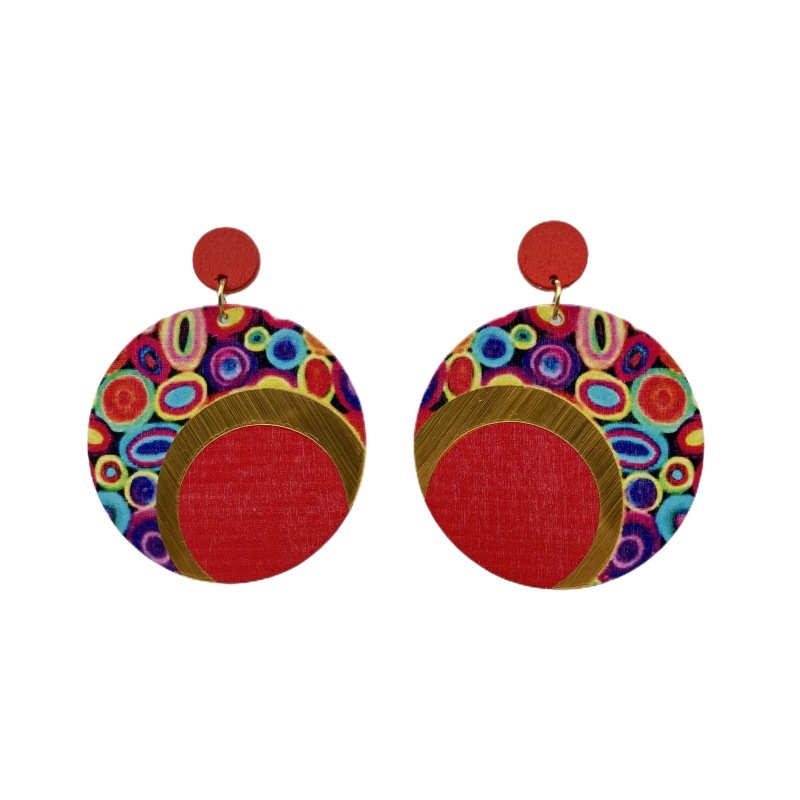 Wooden Printing round Color Large Earrings Ornament Earrings Bohemian Earrings - 图片 10