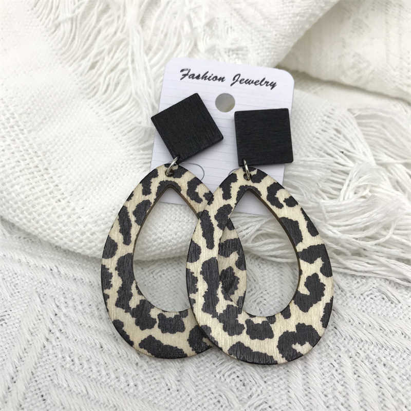Leopard Zebra Pattern Raindrops Dangle Earrings Wooden Vintage Bohemian Style Earrings - 图片 10