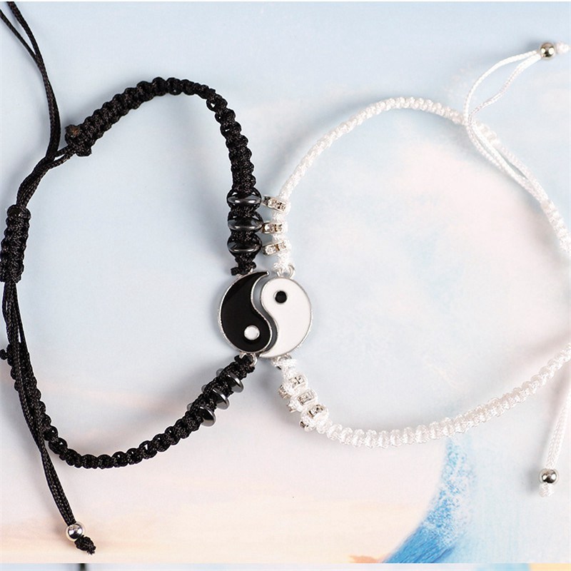 Tai Chi Yin Yang Couple Bracelets Alloy Pendant Adjustable Braid Chain Bracelet Necklace Matching Lover Bracelets Necklaces - 图片 10