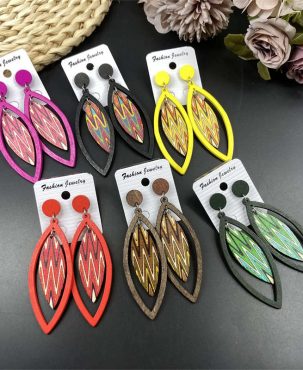 Earrings Bohemian Eardrop Jewelry Wooden Leaves Geometric Vintage Earrings