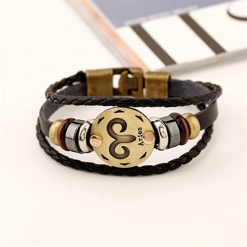 2pcs/set 12 Constellation Bracelets Luminous Charm Leather Bracelet Zodiac Horoscope Braided Bangle Men Women Jewelry Wrist Gift - 图片 12
