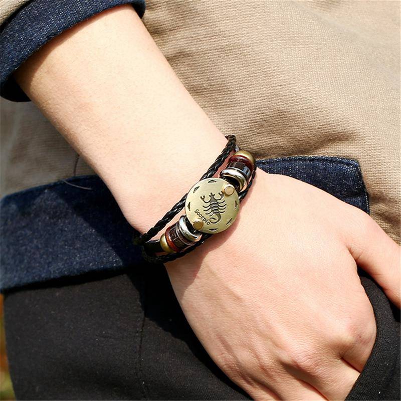 2pcs/set 12 Constellation Bracelets Luminous Charm Leather Bracelet Zodiac Horoscope Braided Bangle Men Women Jewelry Wrist Gift - 图片 18