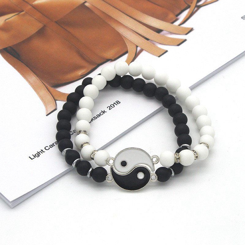 Tai Chi Yin Yang Couple Bracelets Alloy Pendant Adjustable Braid Chain Bracelet Necklace Matching Lover Bracelets Necklaces - 图片 18