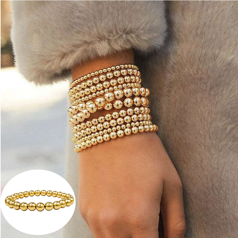 Bohemian Gold Filled Beads Beaded Beaded Stretch Stackable Bracelets Men Women - 图片 12