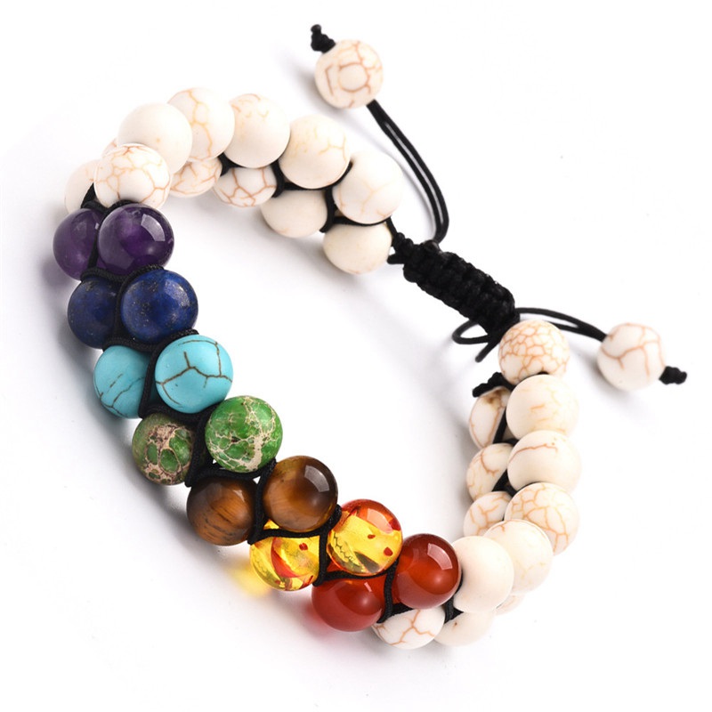 7 Chakra Beads Lava Rock Bracelet 8mm Double Layer Row Adjustable Unisex Yoga Stone Energy Healing Stone Bracelets Xmas Gift - 图片 4