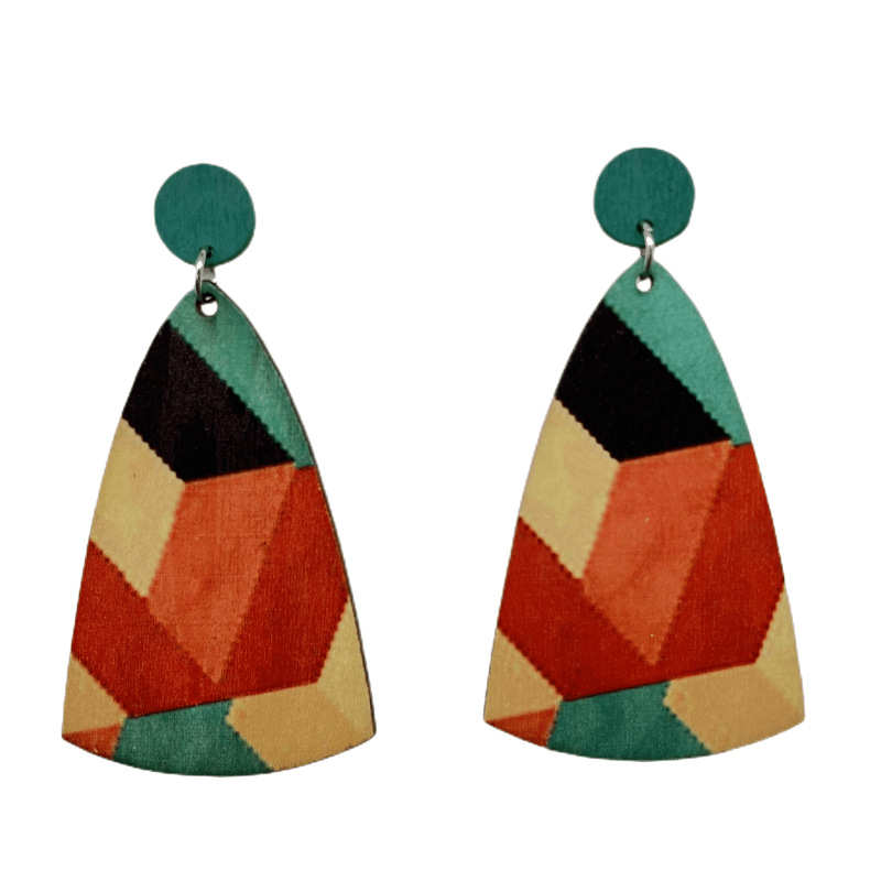 Bohemian Dangle Earrings Exaggerated Paint Colorful Striped Wooden Earrings - 图片 10