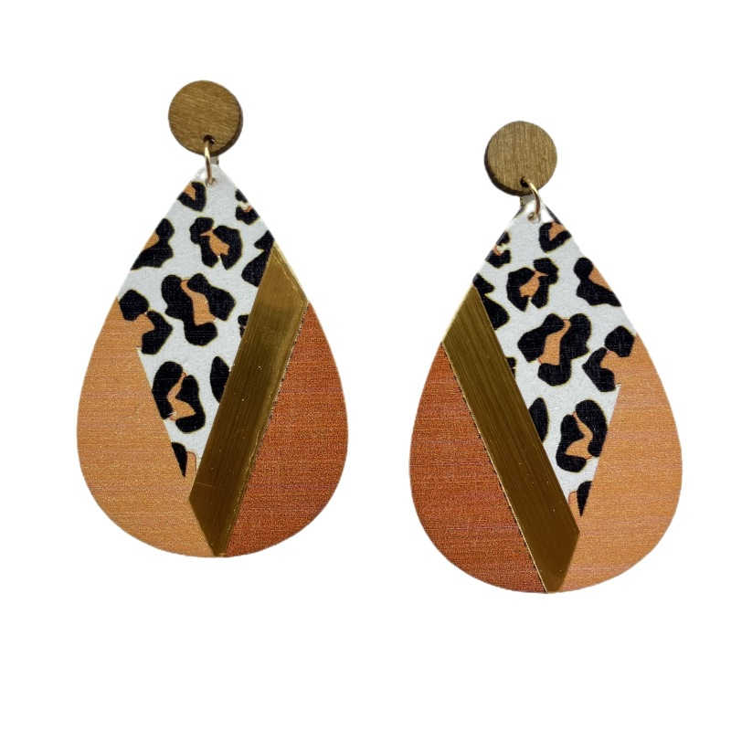 Earrings Exaggerated Leopard Print Earrings Wooden Vintage Beach Ear Studs - 图片 4
