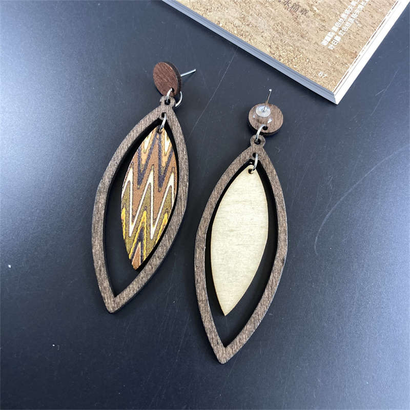 Earrings Bohemian Eardrop Jewelry Wooden Leaves Geometric Vintage Earrings - 图片 13