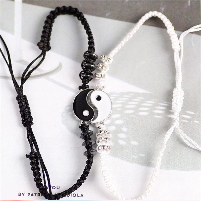Tai Chi Yin Yang Couple Bracelets Alloy Pendant Adjustable Braid Chain Bracelet Necklace Matching Lover Bracelets Necklaces - 图片 19