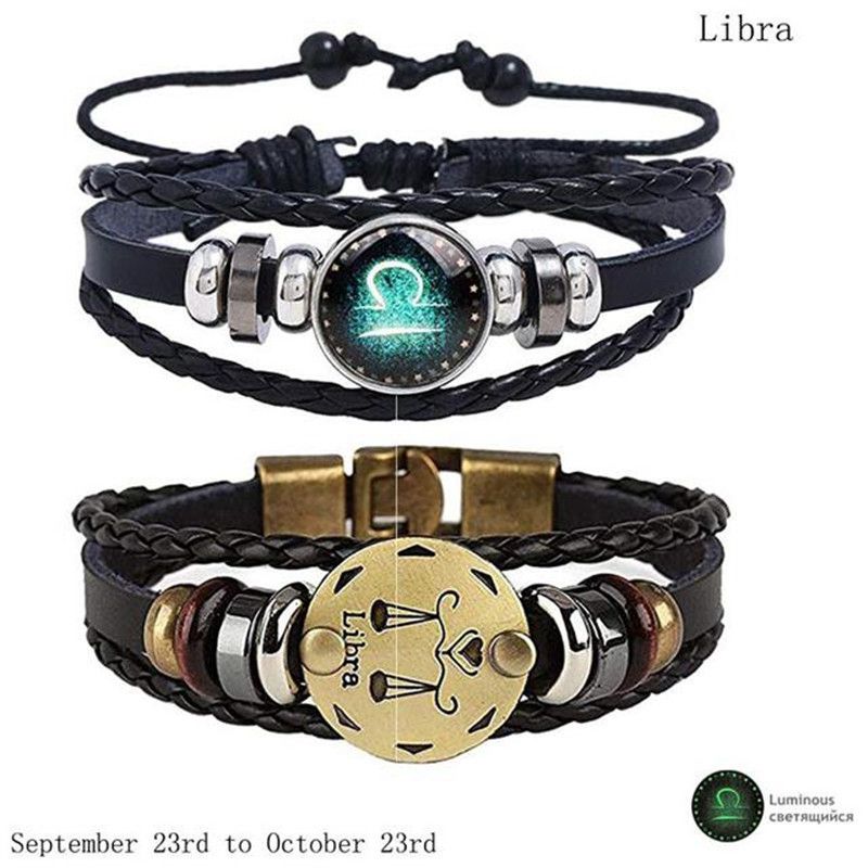 2pcs/set 12 Constellation Bracelets Luminous Charm Leather Bracelet Zodiac Horoscope Braided Bangle Men Women Jewelry Wrist Gift - 图片 20