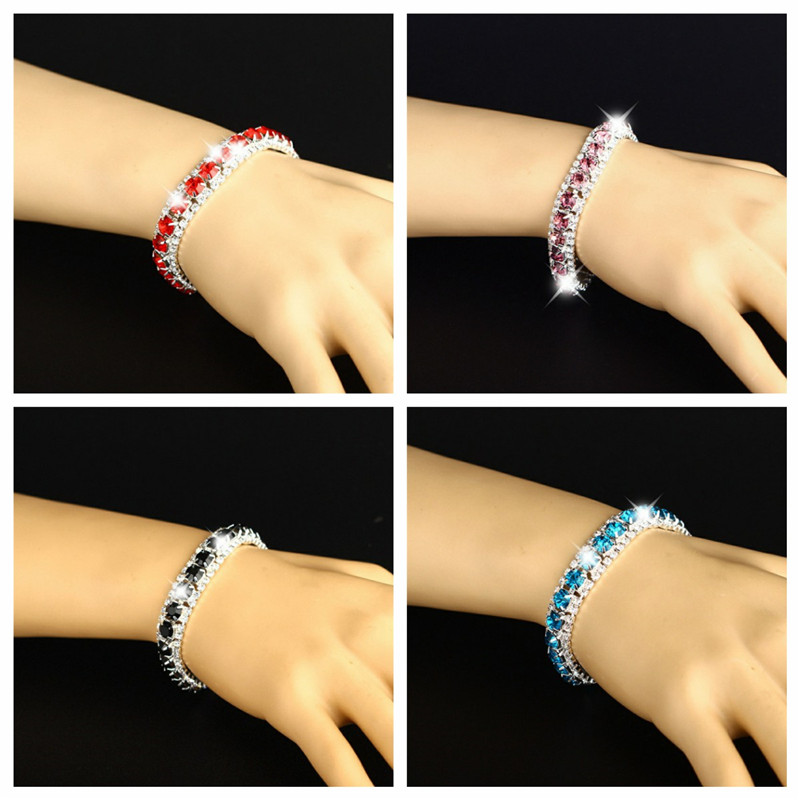 Rhinestones Bracelets Bangle 3 Rows Diamante Bling Crystal Women Fashion Gift - 图片 12
