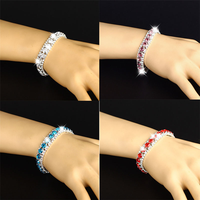 Rhinestones Bracelets Bangle 3 Rows Diamante Bling Crystal Women Fashion Gift - 图片 8