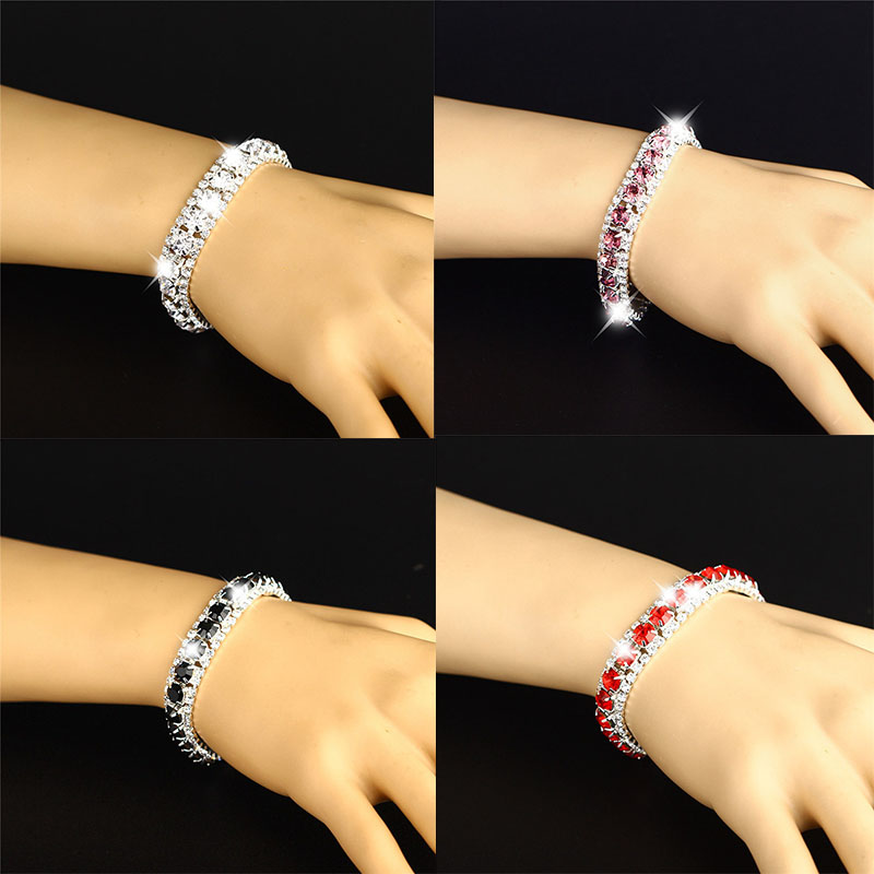 Rhinestones Bracelets Bangle 3 Rows Diamante Bling Crystal Women Fashion Gift - 图片 9
