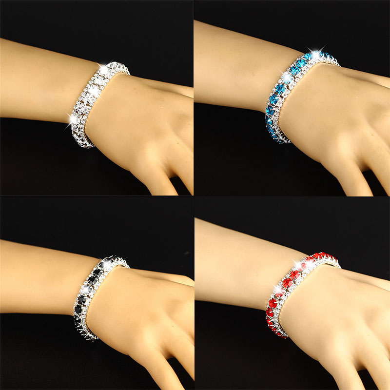 Rhinestones Bracelets Bangle 3 Rows Diamante Bling Crystal Women Fashion Gift - 图片 10