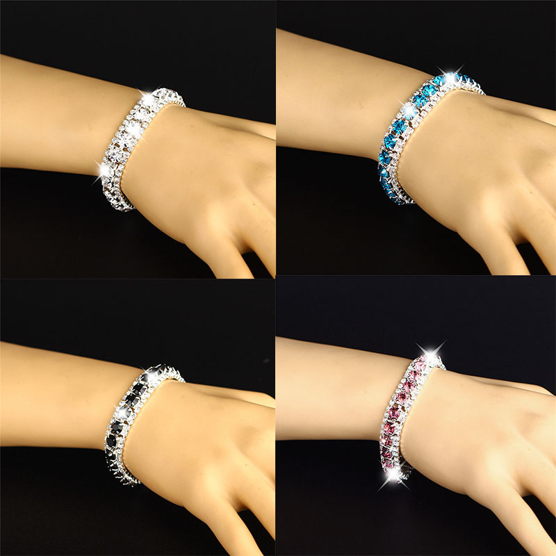 Rhinestones Bracelets Bangle 3 Rows Diamante Bling Crystal Women Fashion Gift - 图片 11