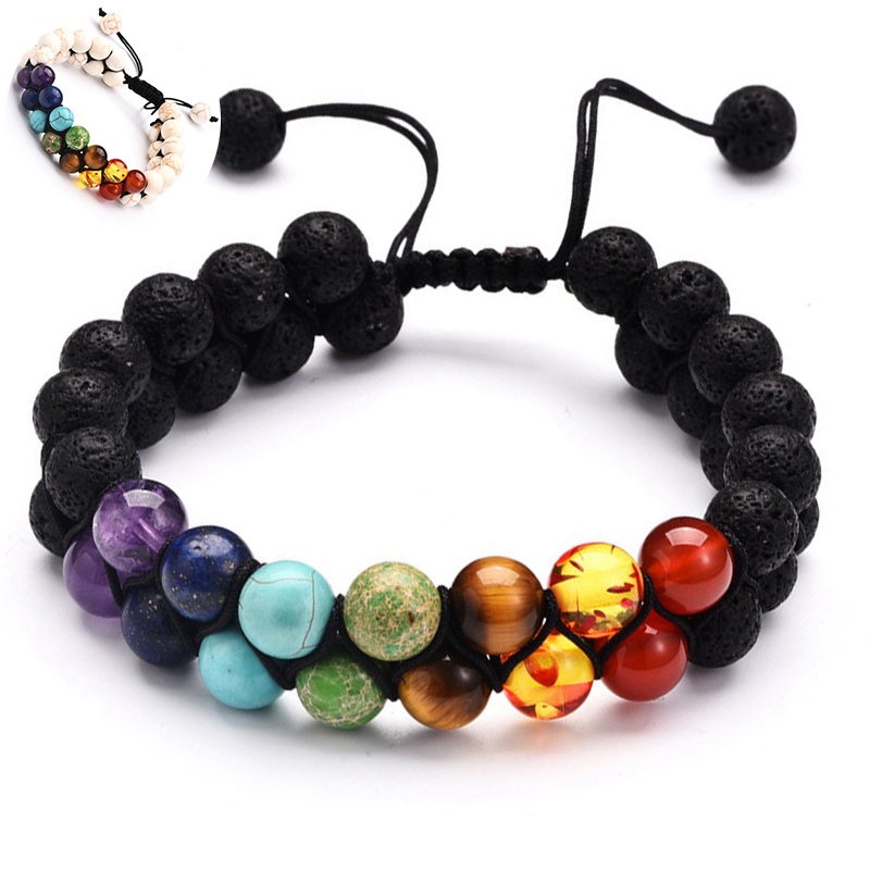 7 Chakra Beads Lava Rock Bracelet 8mm Double Layer Row Adjustable Unisex Yoga Stone Energy Healing Stone Bracelets Xmas Gift - 图片 11